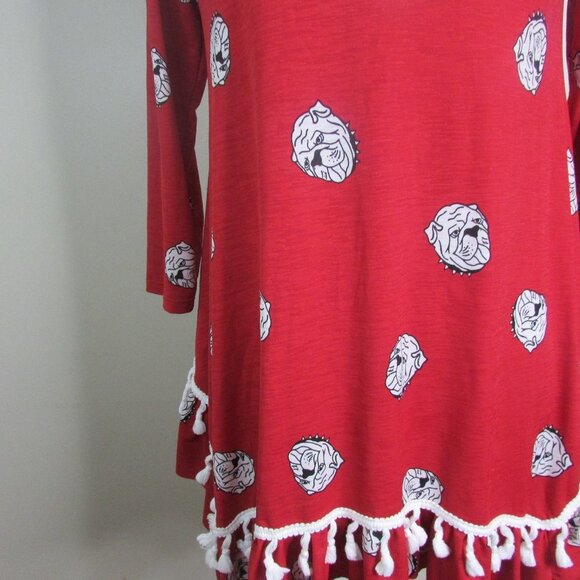 Tunic Top S Bulldogs Red Fringe 3/4 Sleeve - Picture 5 of 10